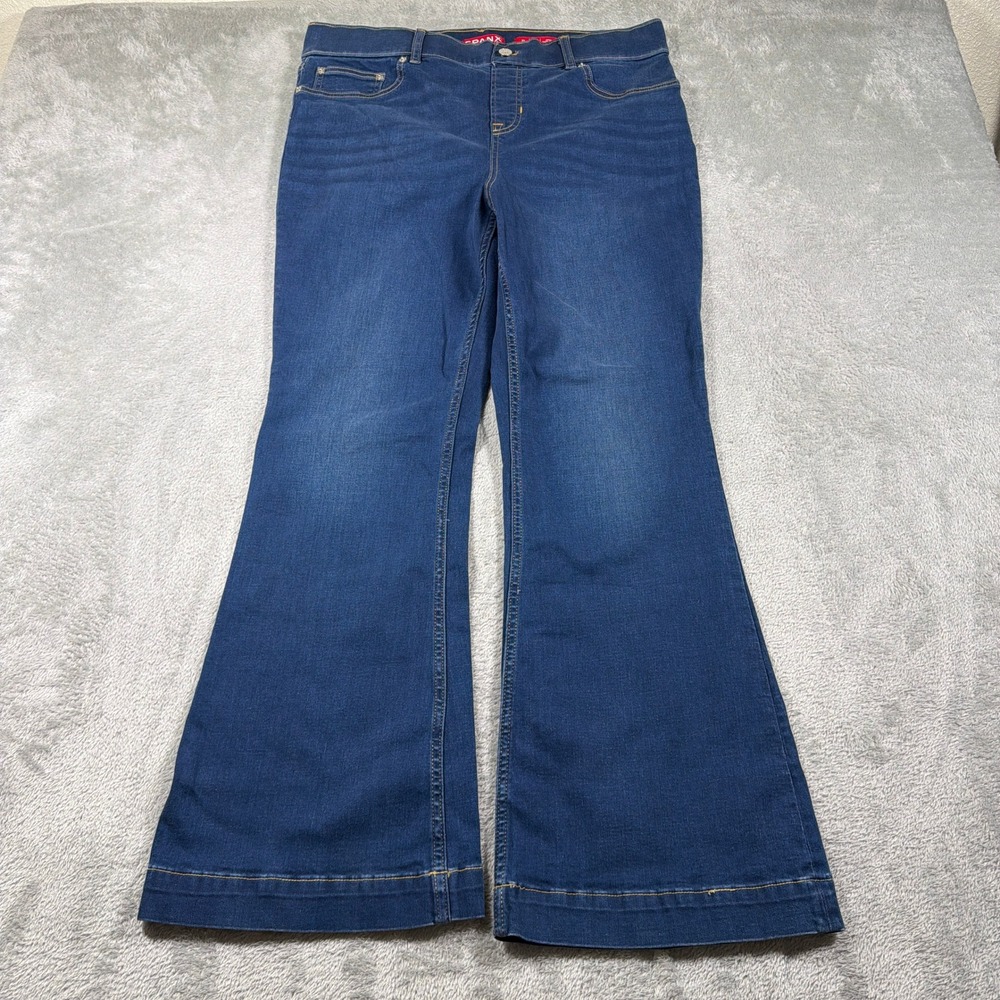 Spanx Flare Jeans Women XL Petite Blue Medium Wash Pull On‎ High Rise Stretch
